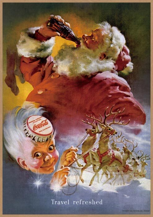 Coca-Cola サンタクロース レトロミニポスター B5サイズ 複製広告 ◆ スプライトボーイ コカコーラ クリスマス USAD5-473_画像1