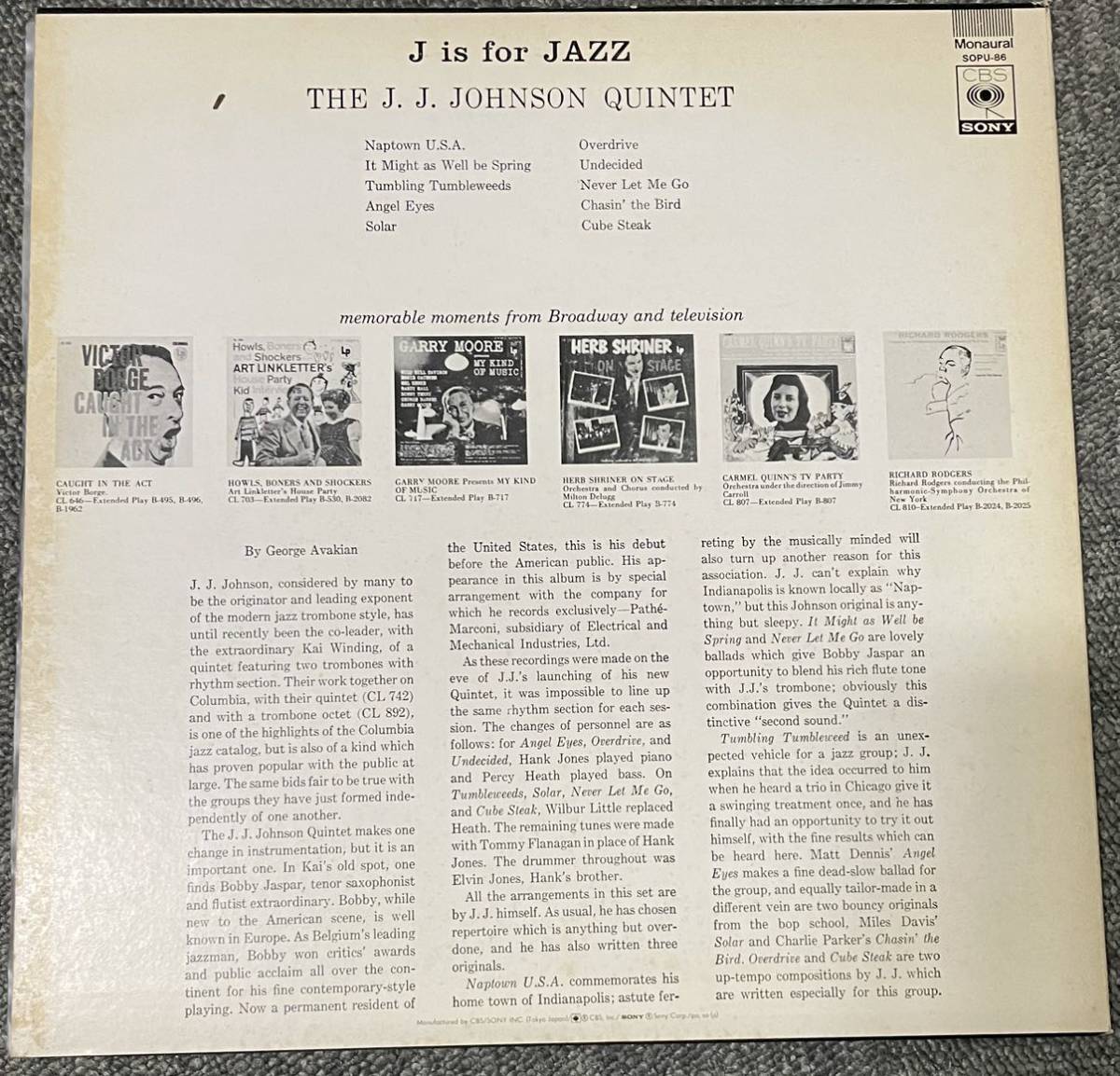 【LP・国内盤】J IS FOR JAZZ / J.J.JOHNSON / J・イズ・フォー・ジャズ / J.J.ジョンソンの画像2