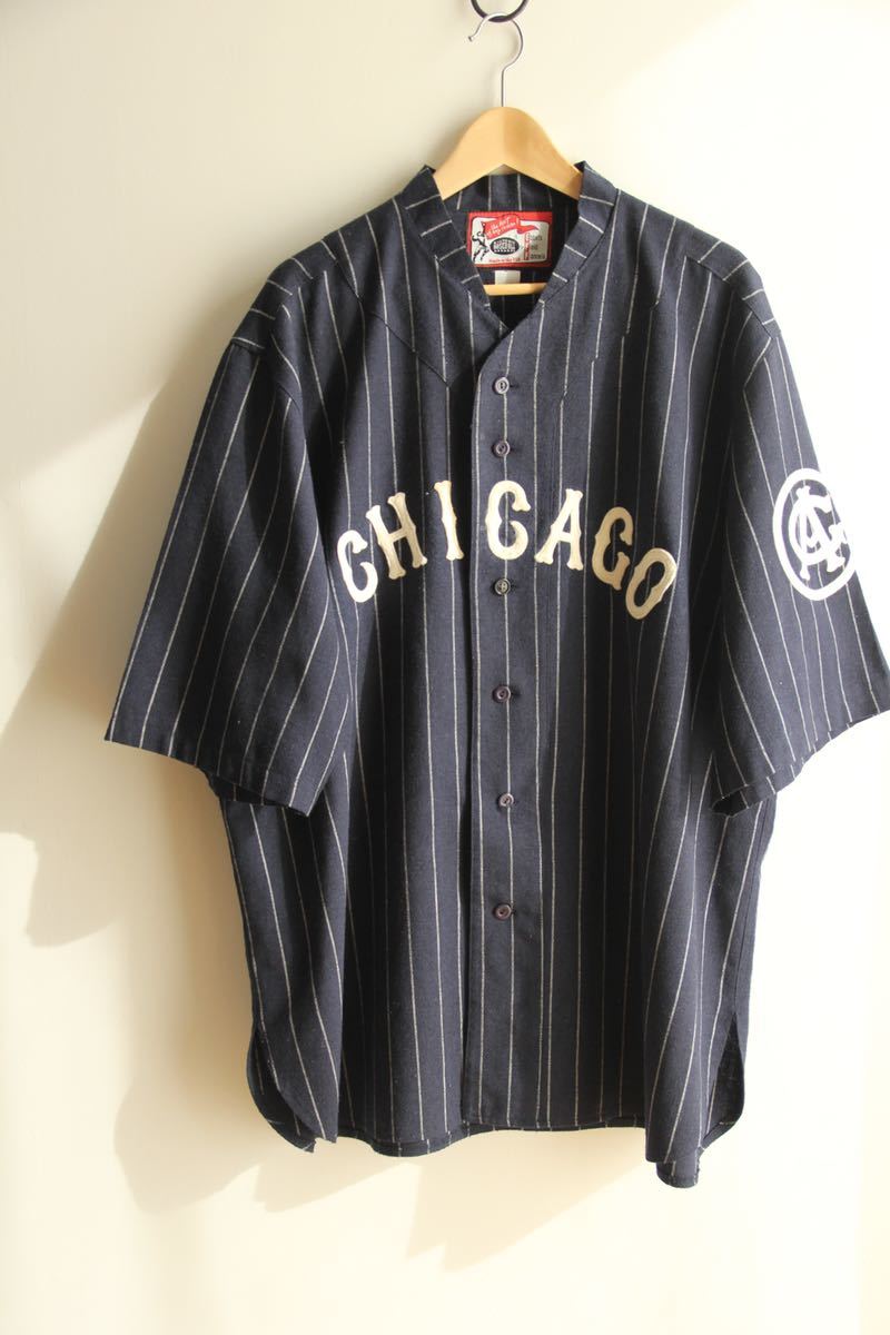 ベースボールシャツ　シカゴ　古着　ビンテージ　ネイビー　XXL USA製ユニフォーム