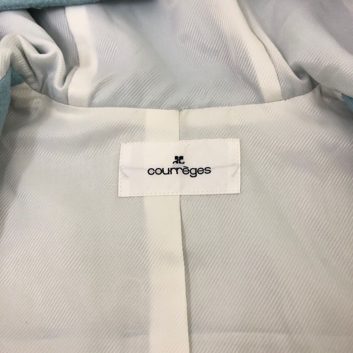 m495 courreges クレージュ アンゴラ ダッフルコート フード フーディ コート 上着 羽織り アウター ブルー系 レディース 38_画像9