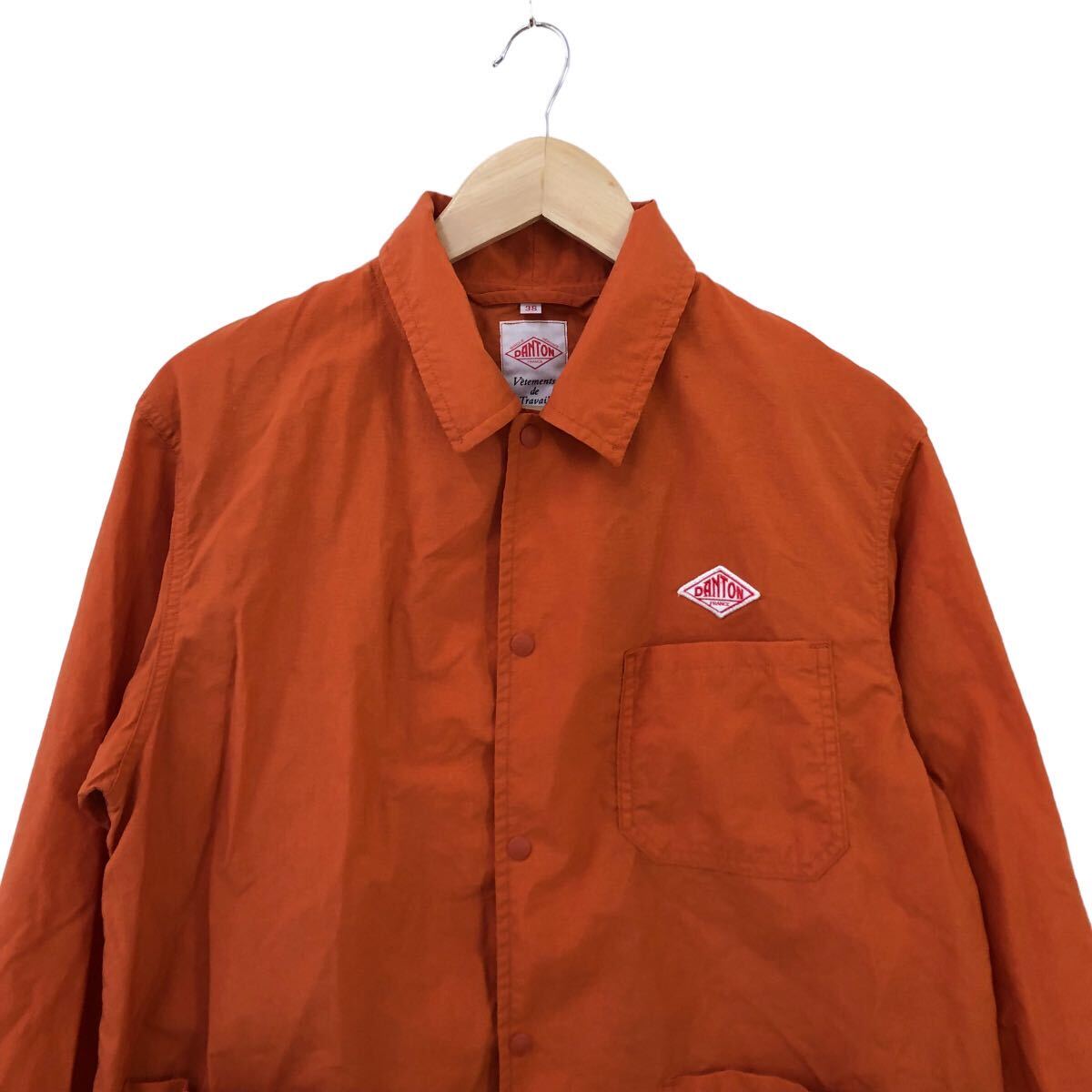 H711② DANTON ダントン 長袖 薄手 コーチジャケット ジャケット 上着 シャツジャケット オレンジ系 スナップボタン メンズ 38 良品の画像2