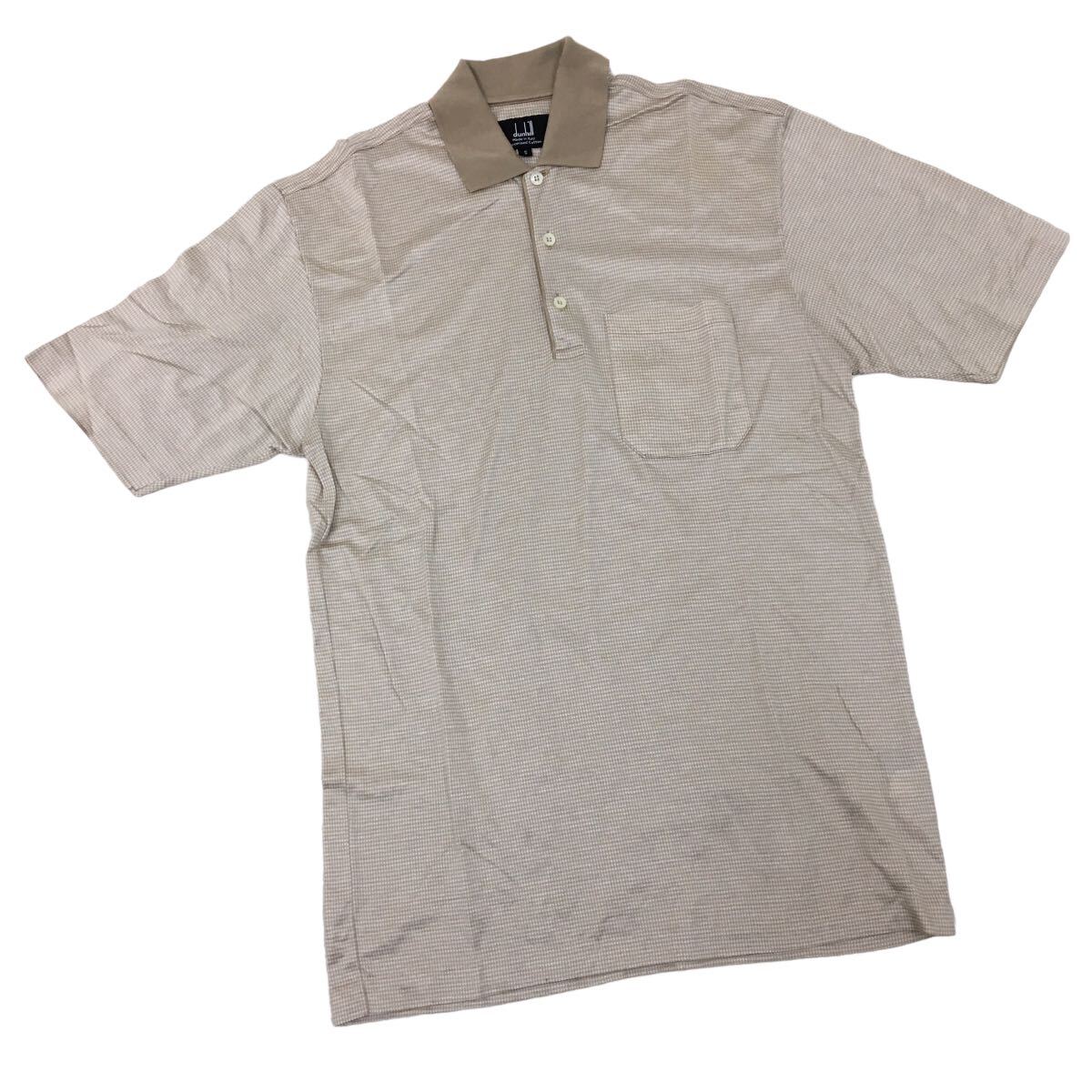 NC211 イタリア製 dunhill ダンヒル 半袖 ポロシャツ シャツ トップス カットソー メンズ S ベージュ 千鳥格子柄 総柄_画像1