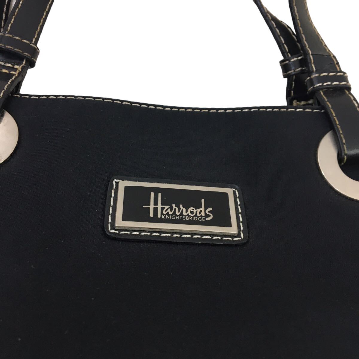 D526 Harrods ハロッズ ハンドバッグ トートバッグ 肩掛け かばん カバン 鞄 バッグ BAG ブラック 実寸参考_画像7