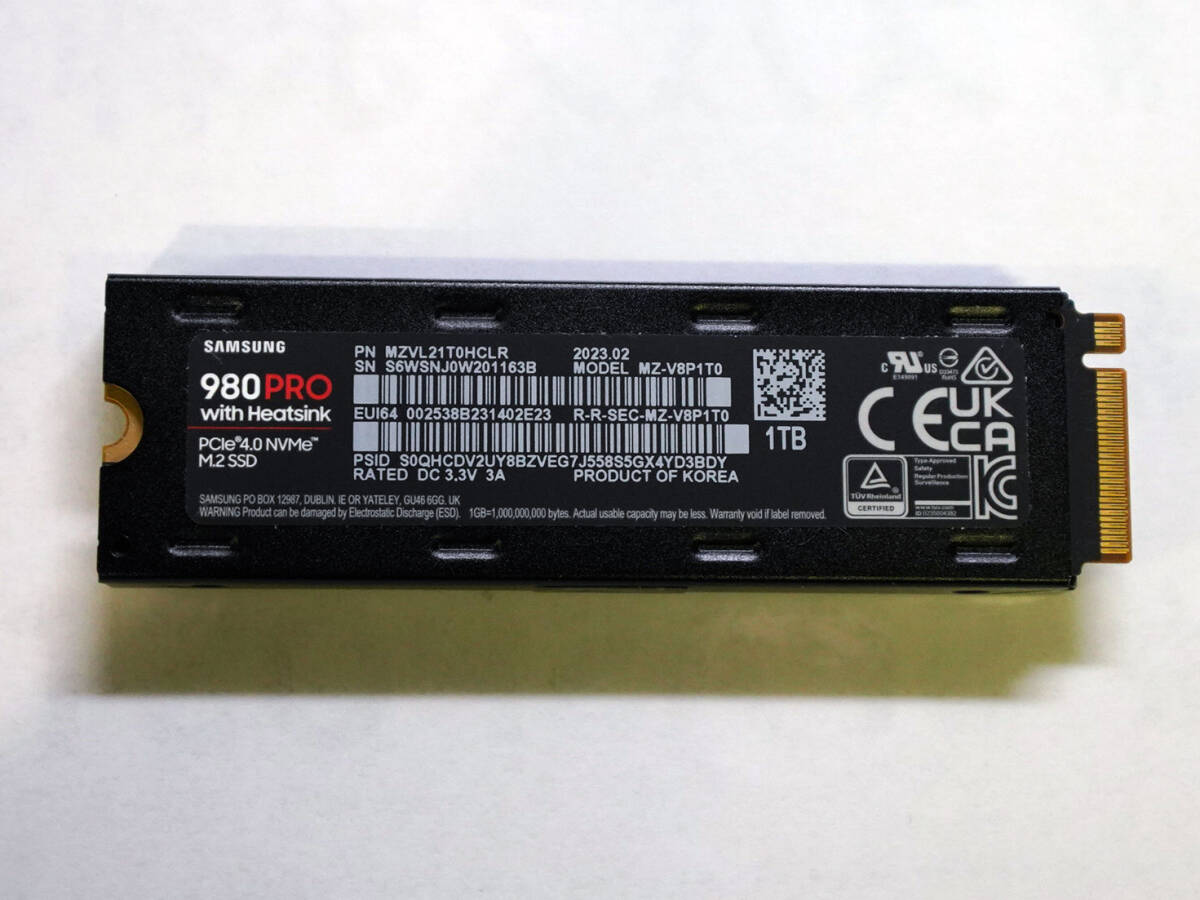 SAMSUNG SSD 980PRO　【MZ-V8P1T0】　PCIe4.0 NVMe M.2 SSD 1TBヒートシンク付きモデル_画像5