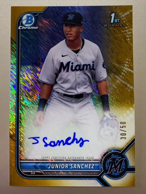 2022 Bowman Chrome Prospect Autographs Gold Refractors #CPAJSZ Junior Sanchez 30/50の画像1