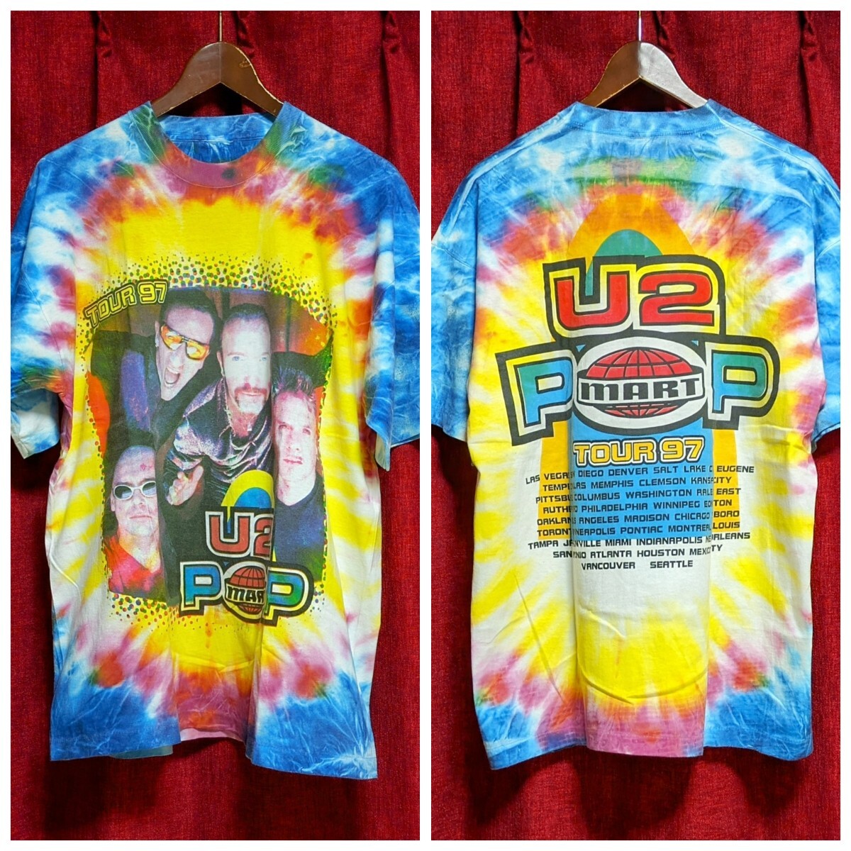 レア ヴィンテージ 90S バンドT U2 POP MART TOUR 97 XLサイズ タイダイ 絞り染め ツアーT ロックT Tシャツ Vintage 90’s 90年代 VINTAGE