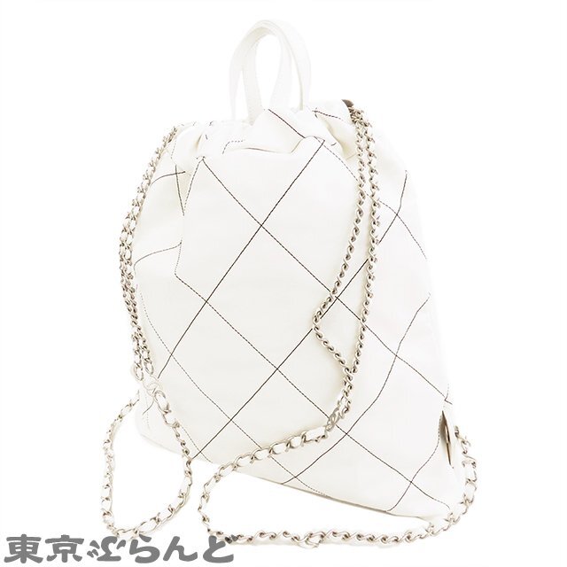 101719364 シャネル CHANEL シャネル 22 ライン バッグパック ホワイト シルバー金具 レザー 2WAY トートバッグ リュック デイパック_画像2