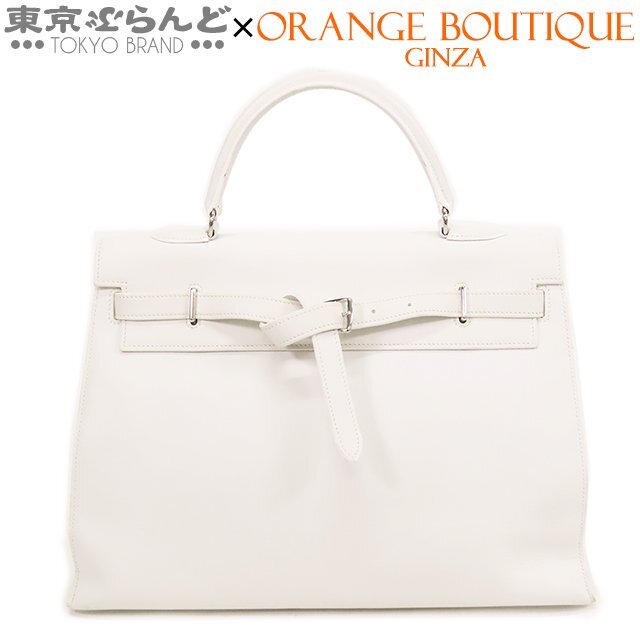 101719653 エルメス HERMES ケリーフラット 35 □K刻印 白 ホワイト シルバー金具 スイフト ハンドバッグ レディース_画像1