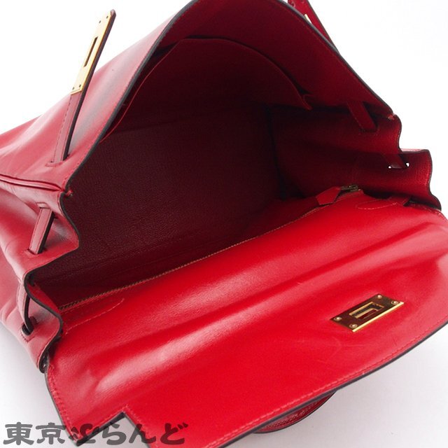 101720643 エルメス HERMES ケリー32 内縫い ○S刻印 ルージュヴィフ 赤 ゴールド金具 ボックスカーフ ハンドバッグ レディース_画像4