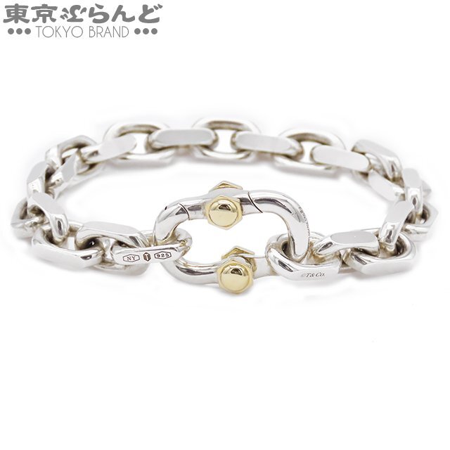 101719418 ティファニー TIFFANY&Co. メイカーズ ワイド チェーン ブレスレット シルバーxイエローゴールド SV925 K18YG 1837 Aの画像1