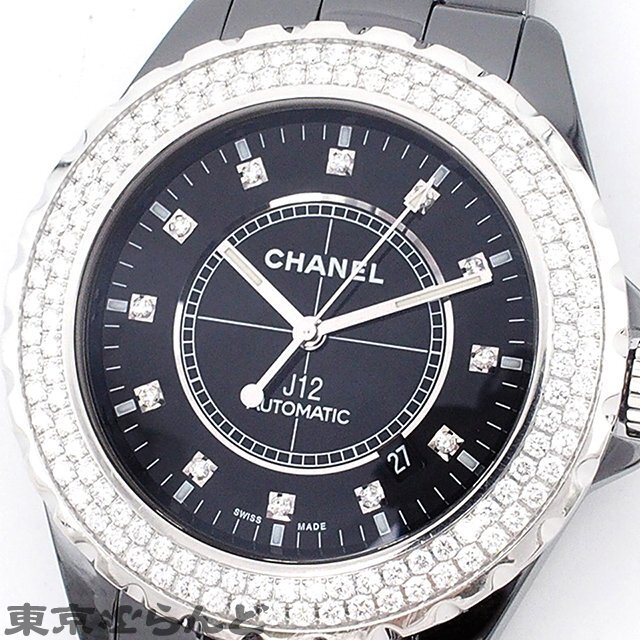 101693726 Chanel CHANEL J12 42mm diamond bezel 12PD H2014 black ceramic diamond SS wristwatch men's self-winding watch OH finish settled 
