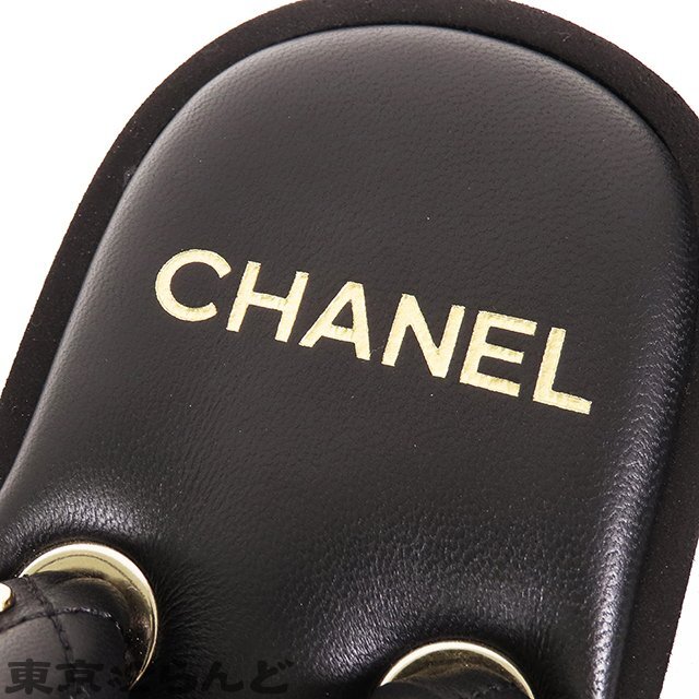 101717319 シャネル CHANEL アイコン トングサンダル G39860 ブラックxゴールド ラムスキン マトラッセステッチ 37 ビーチサンダル_画像8