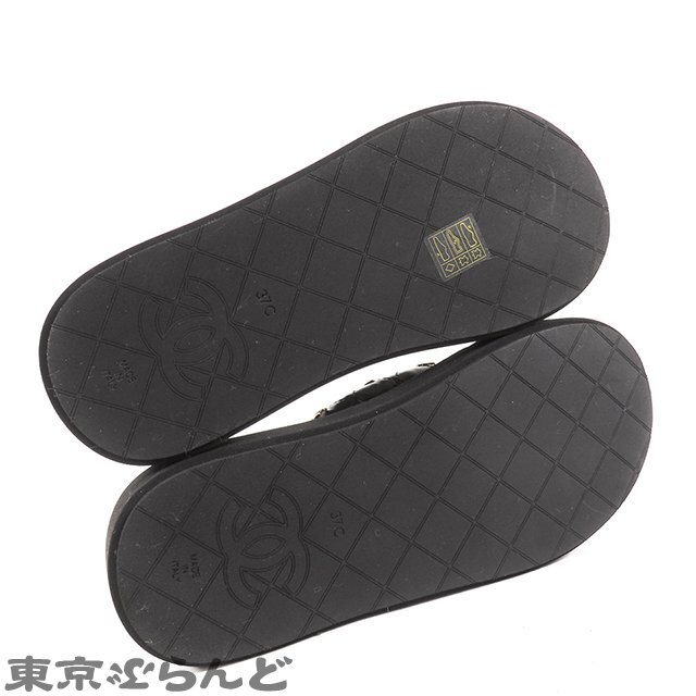 101717319 シャネル CHANEL アイコン トングサンダル G39860 ブラックxゴールド ラムスキン マトラッセステッチ 37 ビーチサンダル_画像4