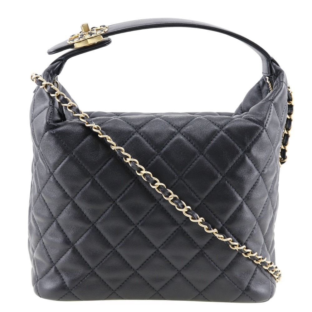 CHANEL シャネル ホーボー ミディアムサイズ ショルダーバッグ ラムスキン 黒 レディース【W121324443】中古_画像1