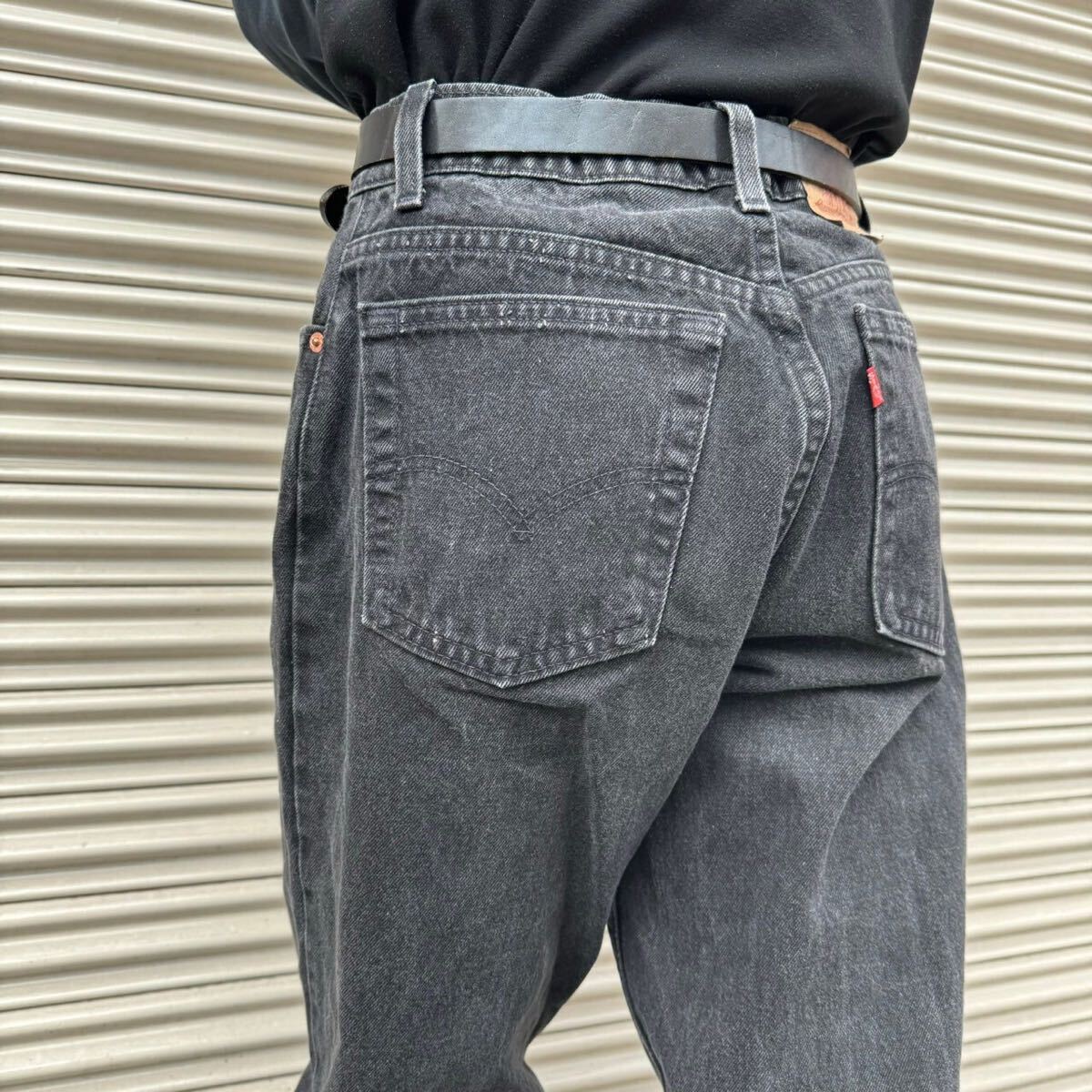 90s Levis リーバイス 551 テーパード 後染め ブラック デニム パンツ ヴィンテージ Black Denim オールド ジーンズ 黒 12 L 76cm_画像8