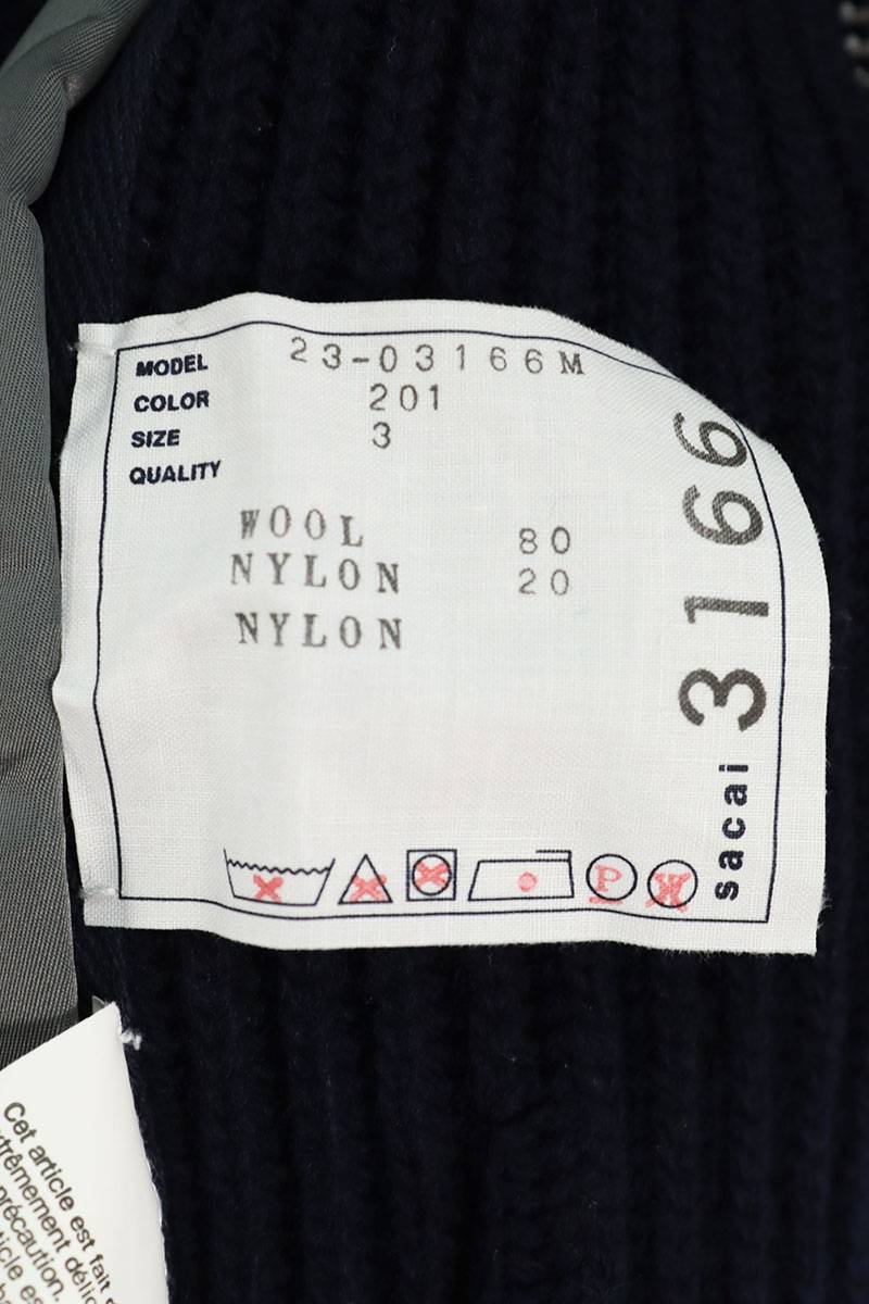 サカイ Sacai Nylon Twill Mix Knit Cardigan 23-03166M サイズ:3 ナイロンツイルミックスニットカーディガンブルゾン 中古 BS99_画像3