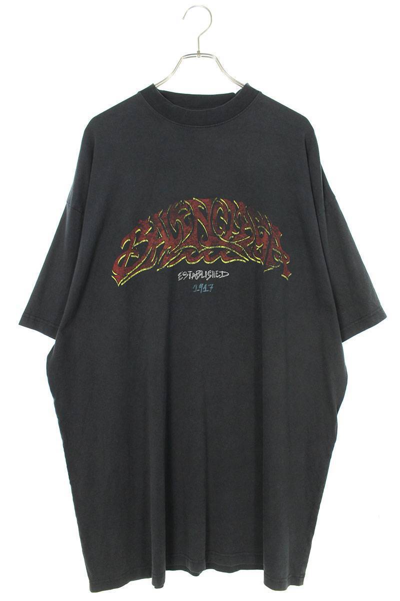 バレンシアガ BALENCIAGA 23SS 739028 TPVM8 サイズ:4 ヴィンテージ加工ロゴプリントTシャツ 中古 SB01_画像1