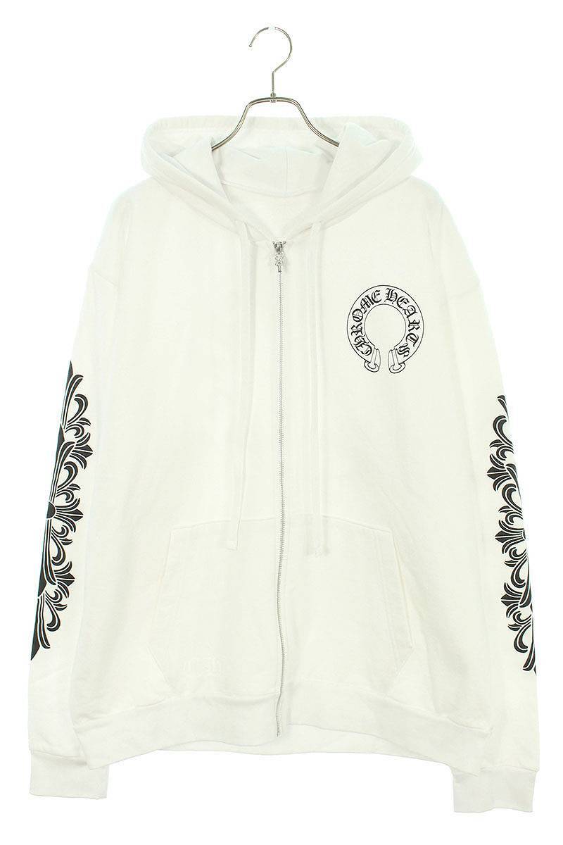 クロムハーツ Chrome Hearts SWTSHRT HD ZIP サイズ:XL 袖フローラルバックホースシュープリントジップアップパーカー 中古 GZ11_画像1