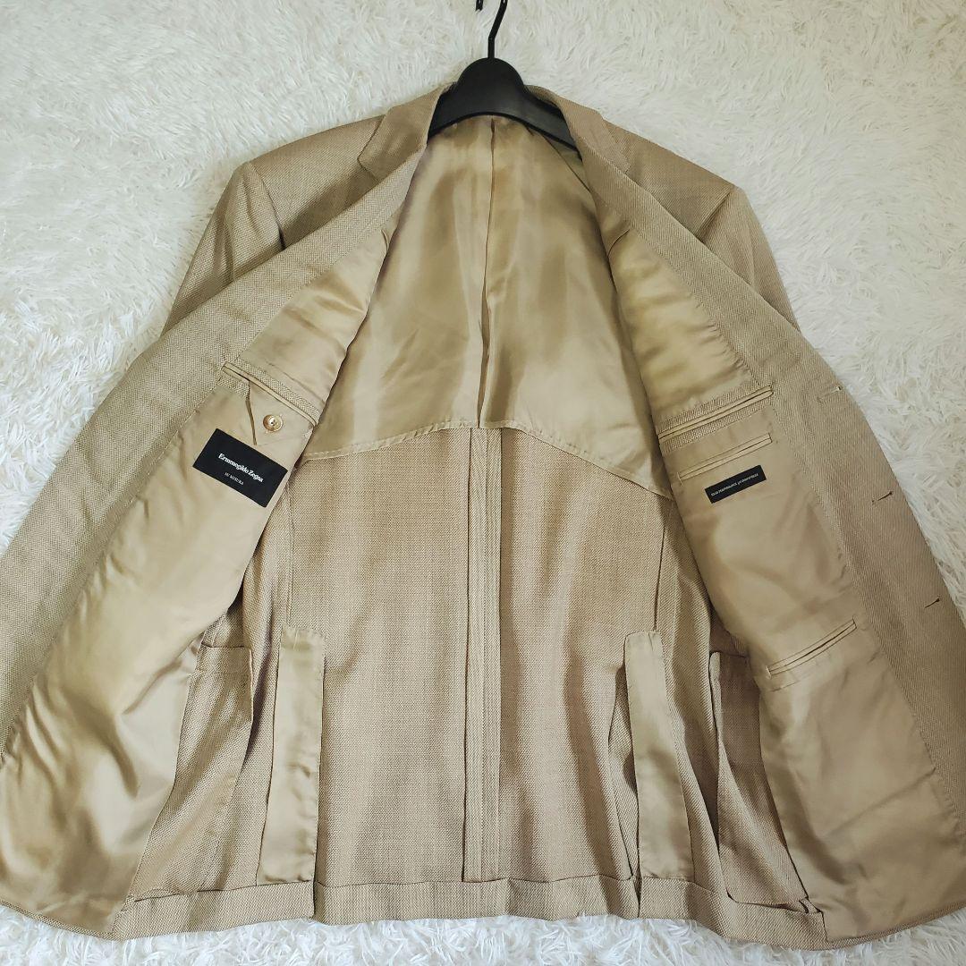 １円~ 極美品 艶のある輝き 希少サイズ52 Ermenegildo Zegna エルメネジルドゼニア テーラードジャケット シルク混 スイス製 XL ベージュ_画像3