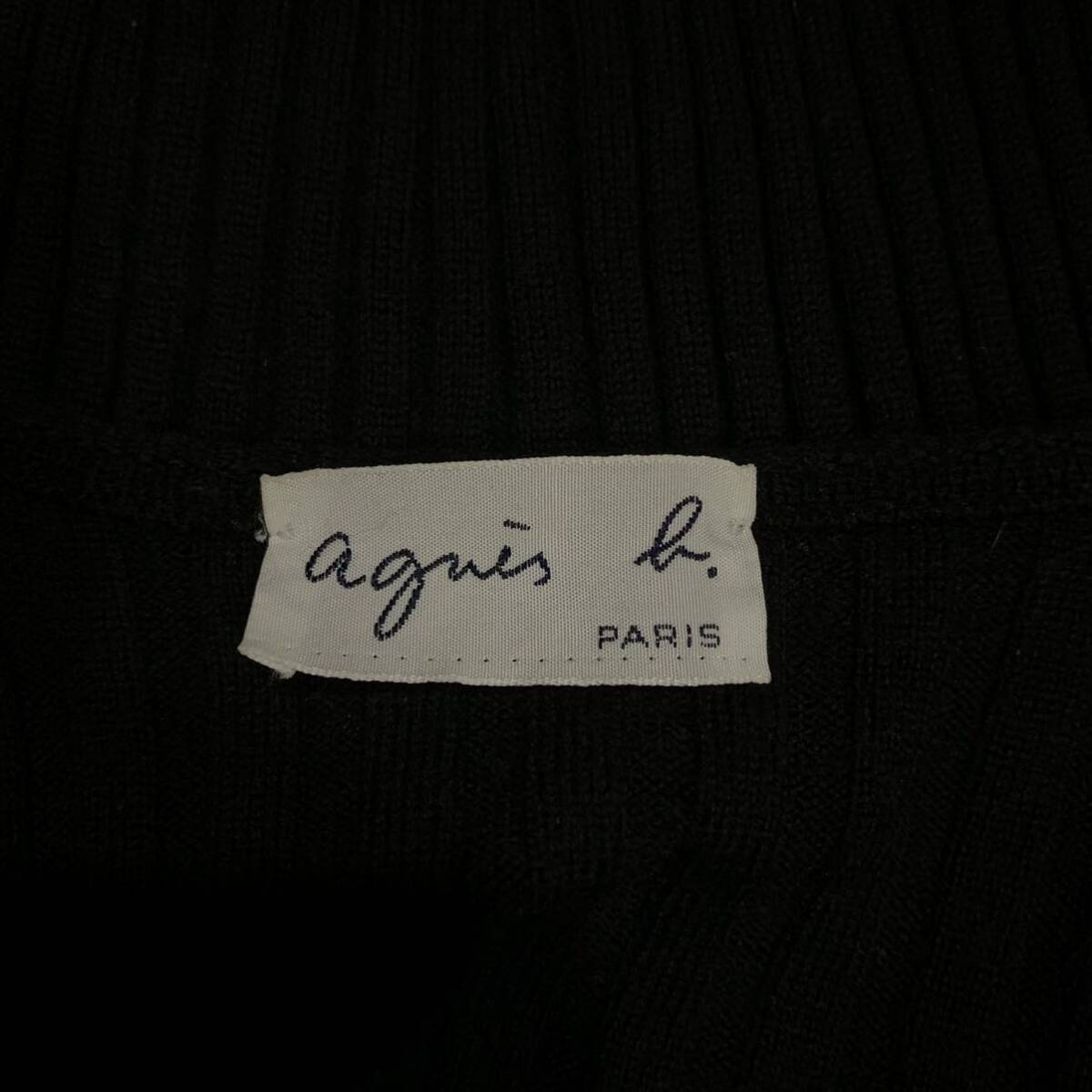 X ▼ 洗練されたデザイン!! 'フランス製' agnes b. PARIS アニエスベー リブニット ウール100% 長袖 セーター レディース トップス BLKの画像6