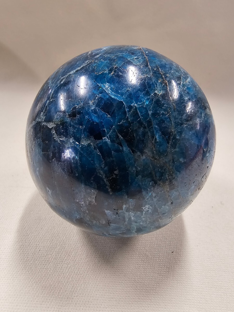 S-009 天然石 ブルーアパタイト丸玉 ７３mm ６３８.７gの画像7