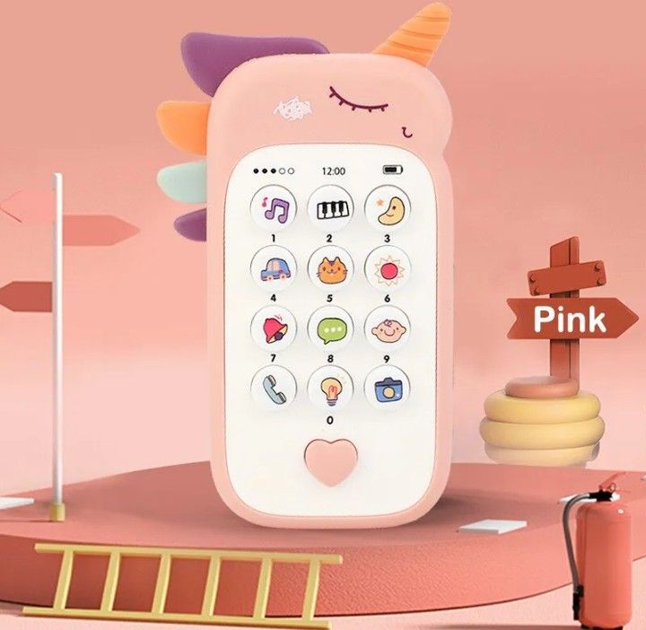 赤ちゃんの携帯電話音楽玩具 サウンドマシーン 幼児教育玩具 ストラップ、単4アルカリ電池付き  ピンク
