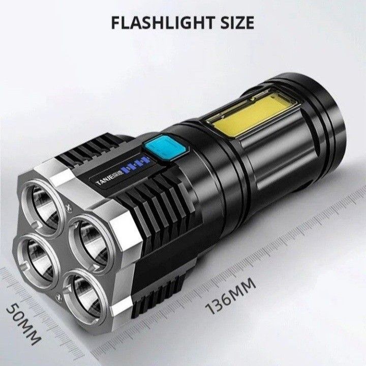 懐中電灯 LED  USB充電式 高輝度 4200ルーメン 明るさ強力 ハンディライト ストラップ付き！  ブラック