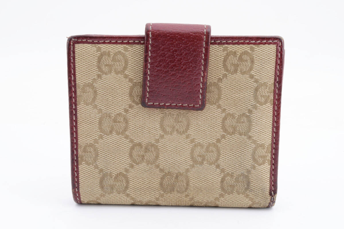 1円〜 美品 GUCCI グッチ GGキャンバス プリンシー リボン Wホック 二つ折り財布 レザー ベージュ レッド レディース_画像2