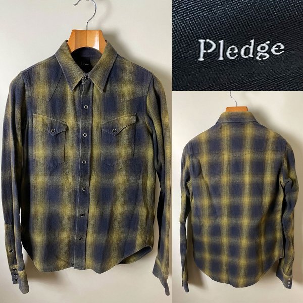 *[ бесплатная доставка сделано в Японии модель три . превосходящий .. "надеты" ] внутренний стандартный товар Pledge Pledge хлопок 100% популярный тугой Fit фланель рубашка ( длинный рукав ) 48 меньше 