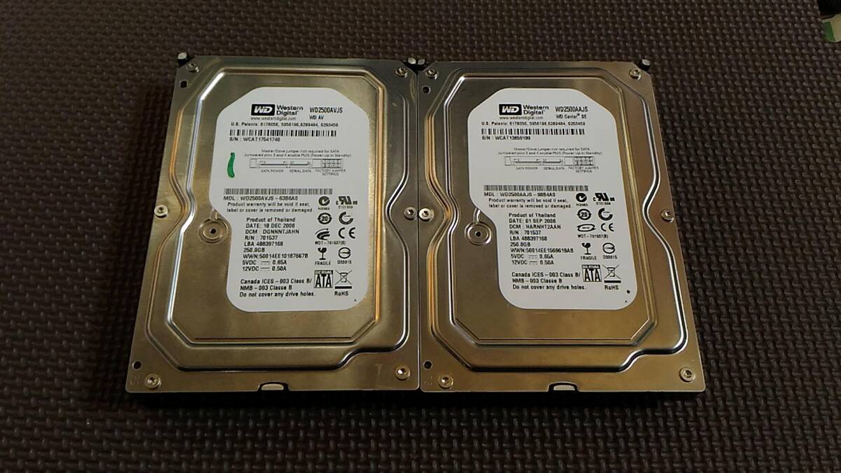 Western Digital WD2500AVJS-63B6A0+WD2500AAJS-98B4A0 SATA 250GB 2個セット 送込み即決_画像1