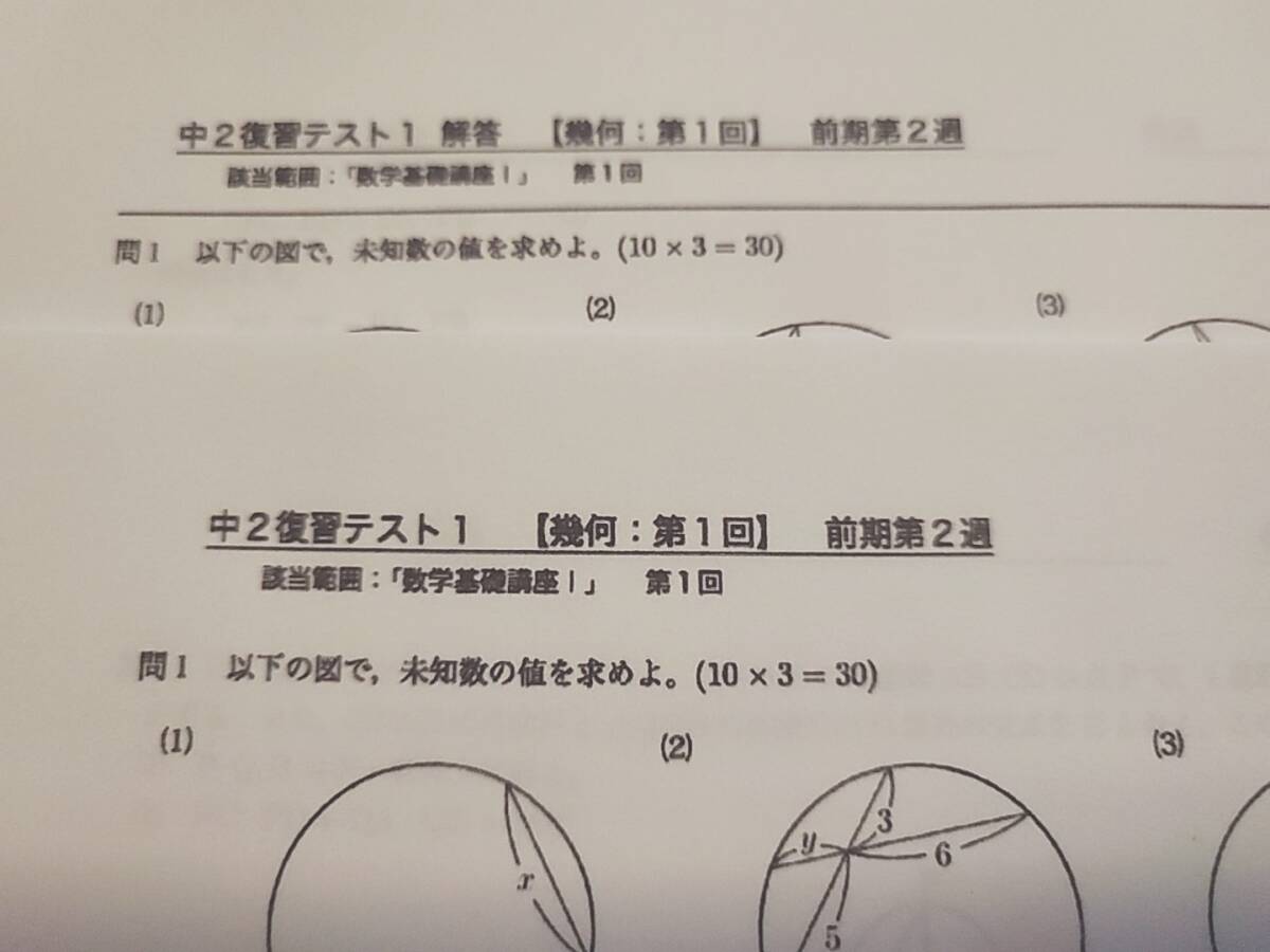 鉄緑会　23年度　最新版　中2数学復習テスト　問題用紙・解説用紙　フルセット　河合塾　駿台　鉄緑会　Z会　東進