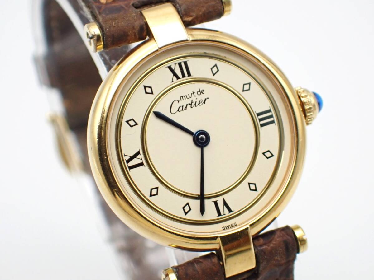 稼働品☆1円～☆Cartier カルティエ QZ レディース腕時計 VERMEIL ヴェルメイユ 590004 925刻印 アイボリー文字盤/T0931058_画像2