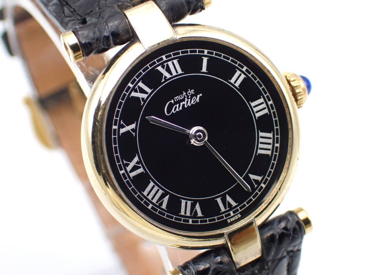 稼働品☆1円～☆Cartier カルティエ QZ レディース腕時計 マストヴァンドーム 18013797 925刻印 黒文字盤 ラウンド/T085860_画像3