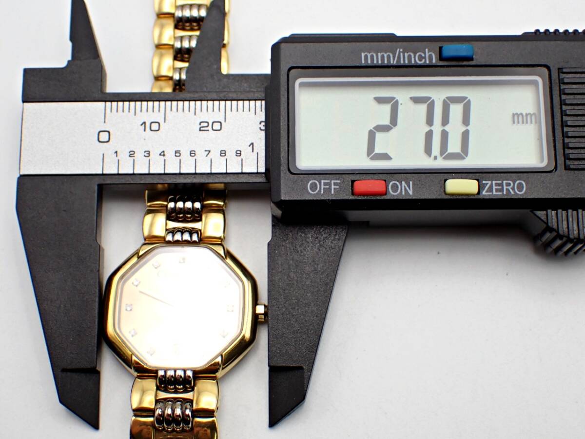 1円～★Christian Dior クリスチャンディオール 48.133 オクタゴン QZ 白文字盤 デイト レディース腕時計 / P532910の画像8