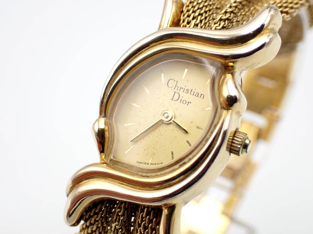 1円～☆Christian Dior クリスチャンディール QZ レディース腕時計 3021 ゴールド文字盤 ジュエリーウォッチ 2針/N141515の画像1