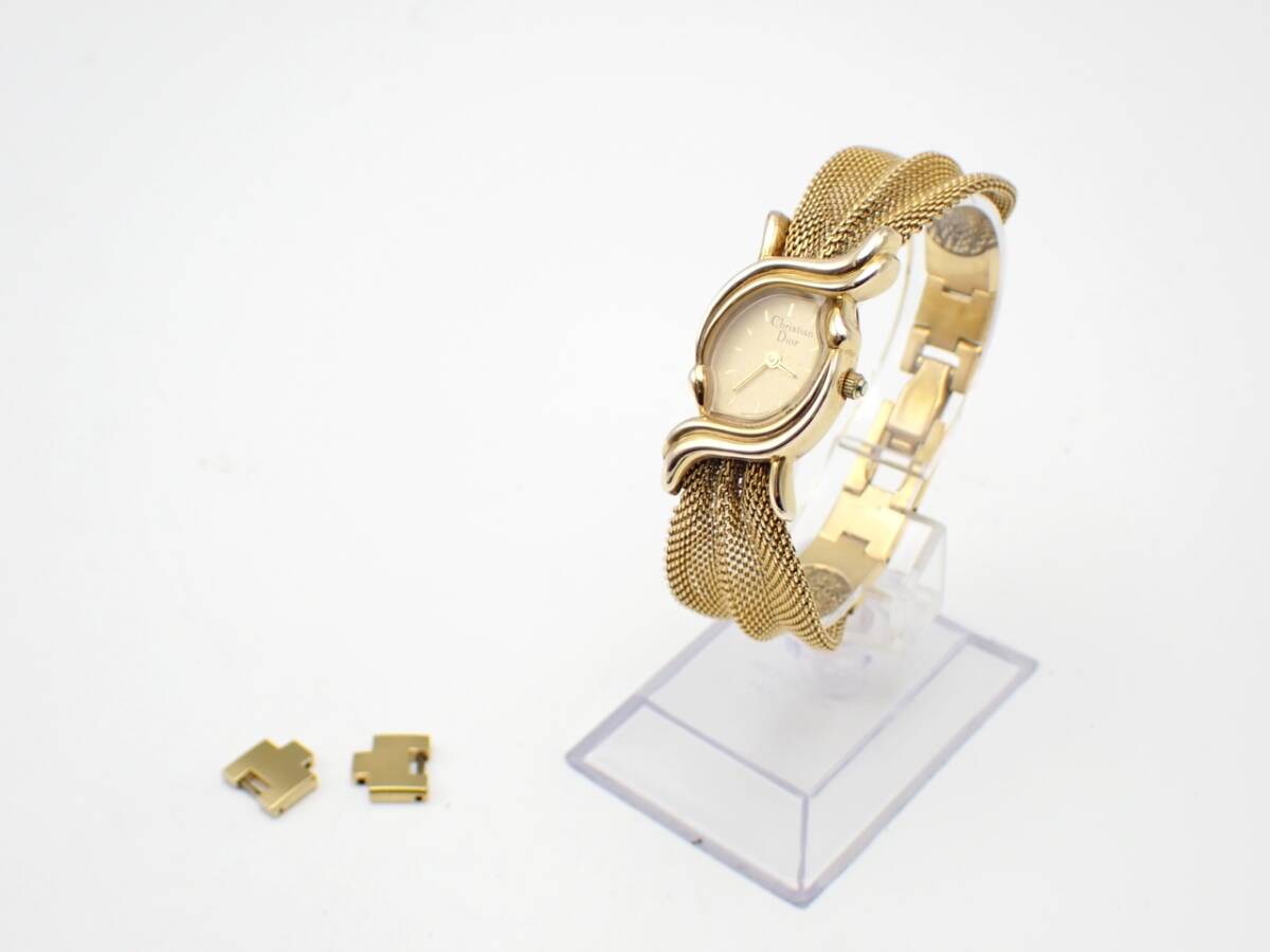 1円～☆Christian Dior クリスチャンディール QZ レディース腕時計 3021 ゴールド文字盤 ジュエリーウォッチ 2針/N141515の画像2