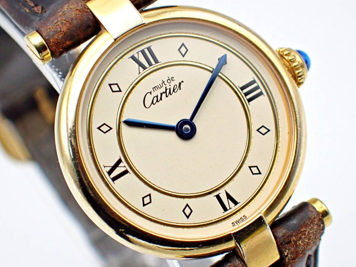 1円★★稼働 Cartier カルティエ VERMEIL ヴェルメイユ レディース 腕時計 925 刻印 白文字盤 swiss スイス 希少 /N032471_画像2