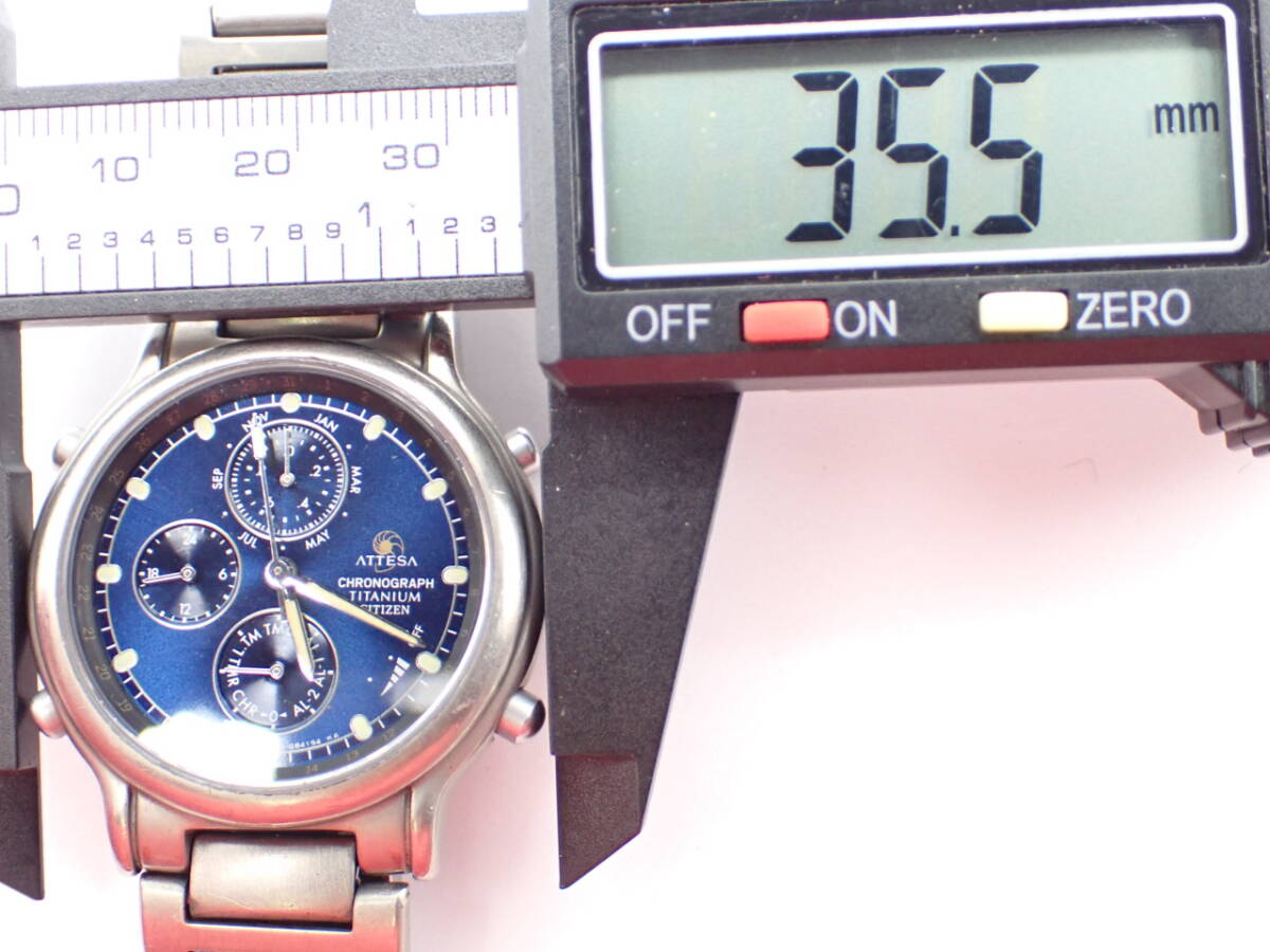 1000円～☆CITIZEN シチズン QZ メンズ腕時計 ATTESA アテッサ 6850-G81678 クロノグラフ チタニウム 紺文字盤/N05291③の画像6