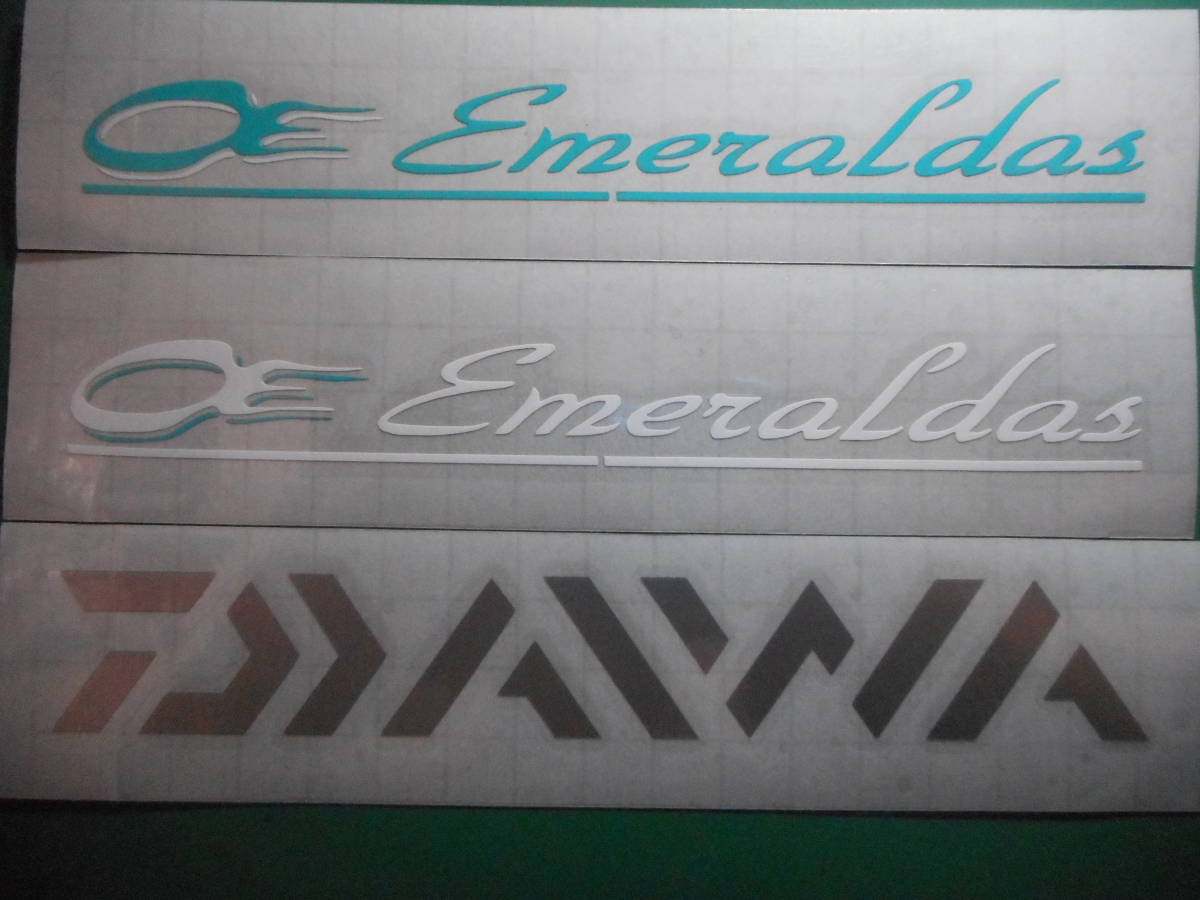 Emeraldas エメラルダス ステッカー 横280ｍｍ ターコイズor白 色サイズ限定 1枚 ハイグレード耐候６年 イカ タコ エギング DAIWA ダイワ_画像3