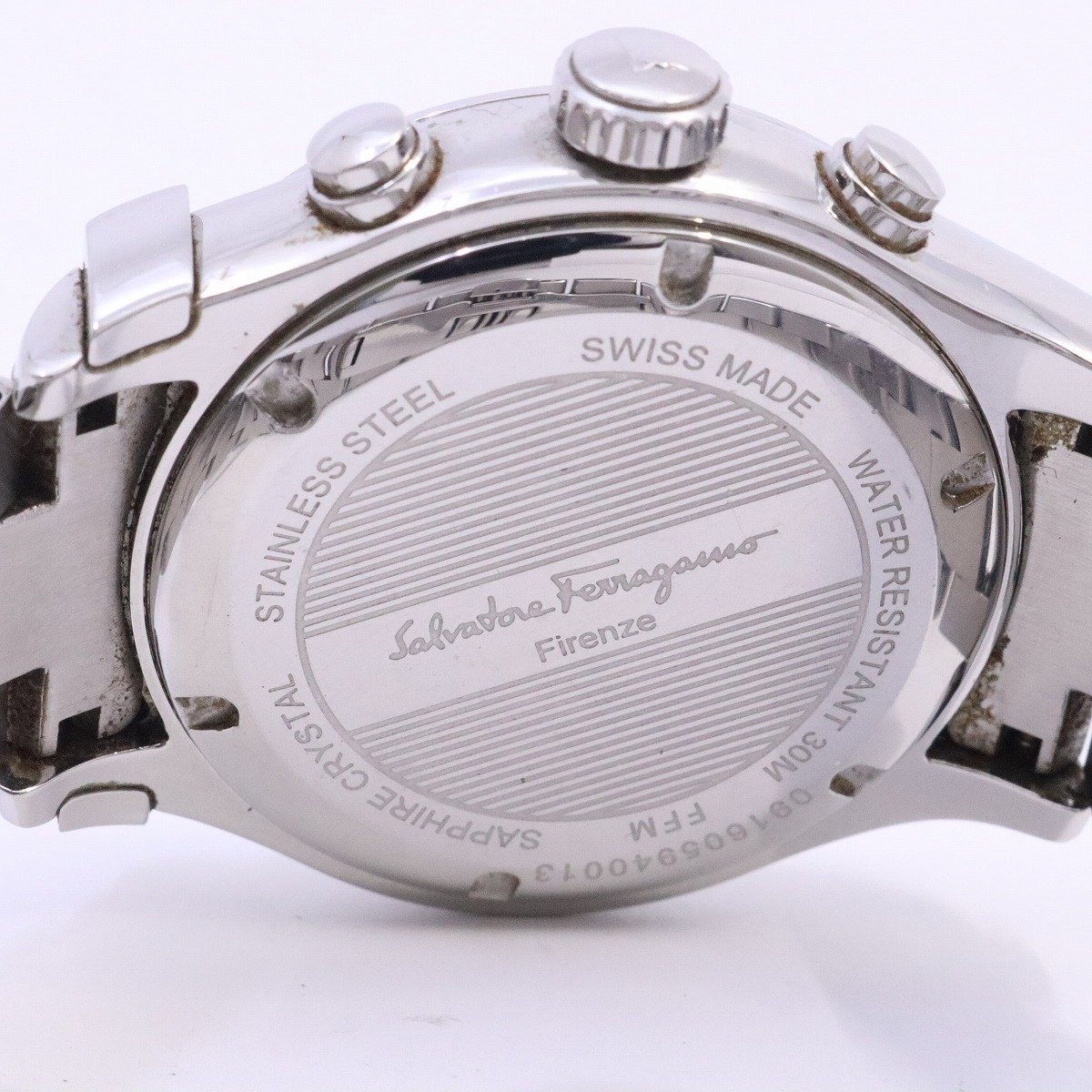 [ goods with special circumstances ] Ferragamo chronograph quartz men's wristwatch black face original SS belt FFM[... pawnshop ]