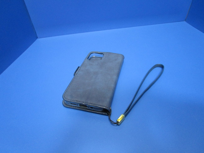 送料無料【訳あり・未使用品】iPhone12mini (5.4インチ)手帳型 ケース ブルー SIMPLE SUEDE■ストラップ付 カードポケット有り
