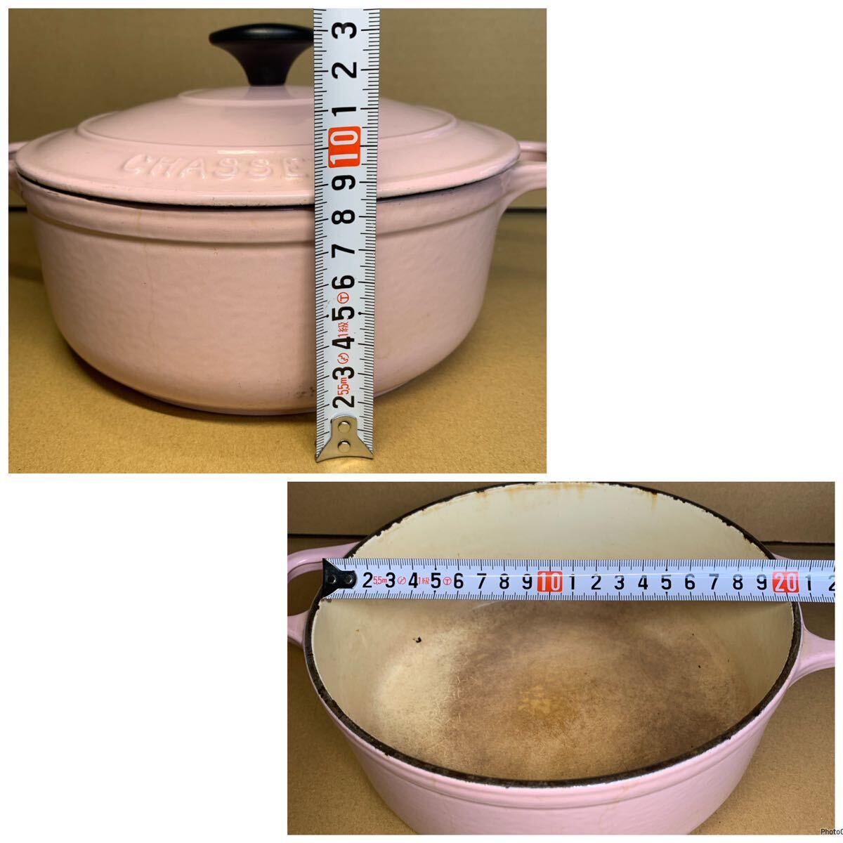CHASSEUR　シャスール　ラウンドキャセロール　両手鍋　鍋　20cm　ピンク　調理器具　中古品
