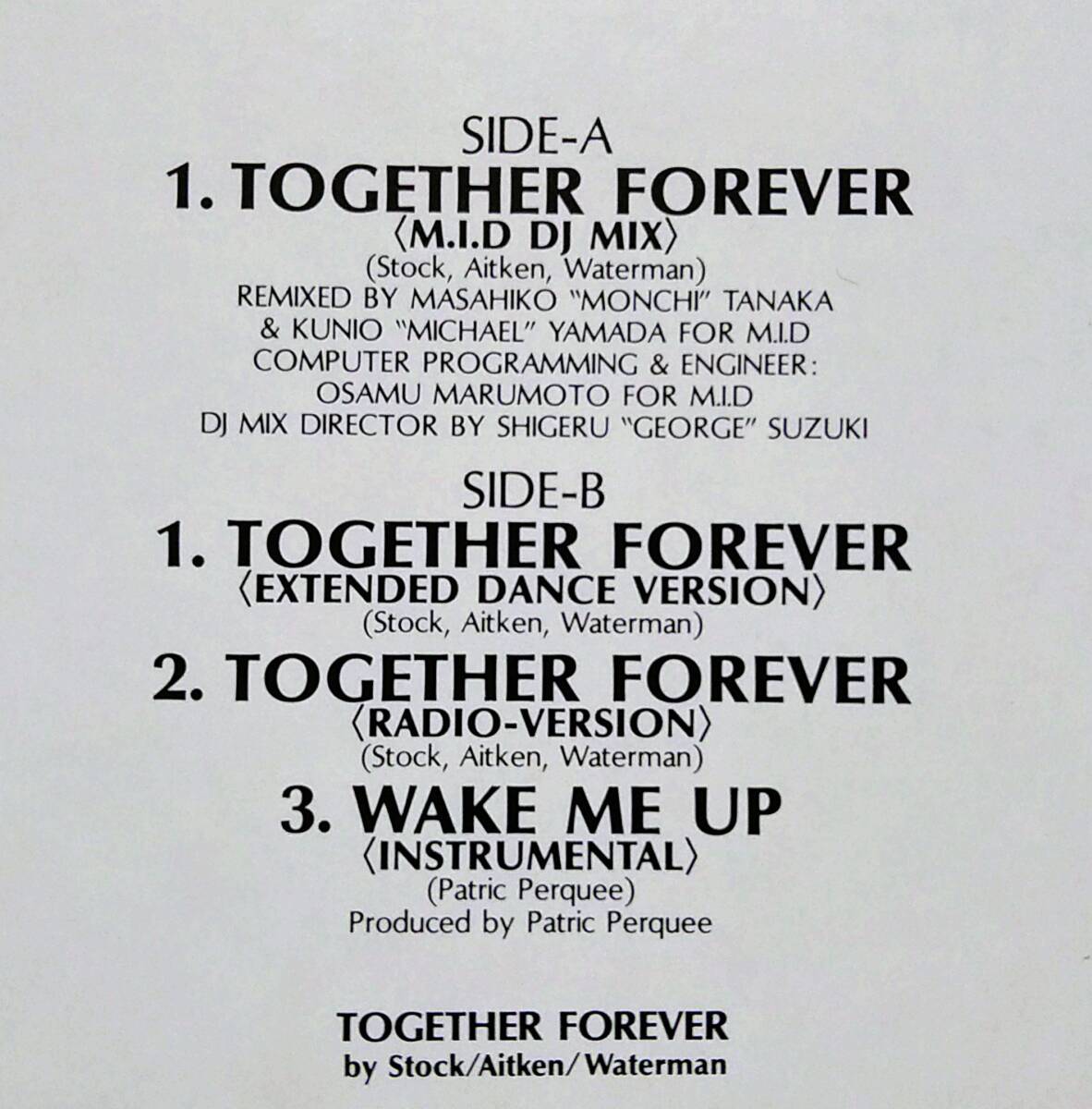 【12's Euro Beat】Jennifer Bell「Together Forever」JPN盤 Rick Astley カヴァー！_収録内容