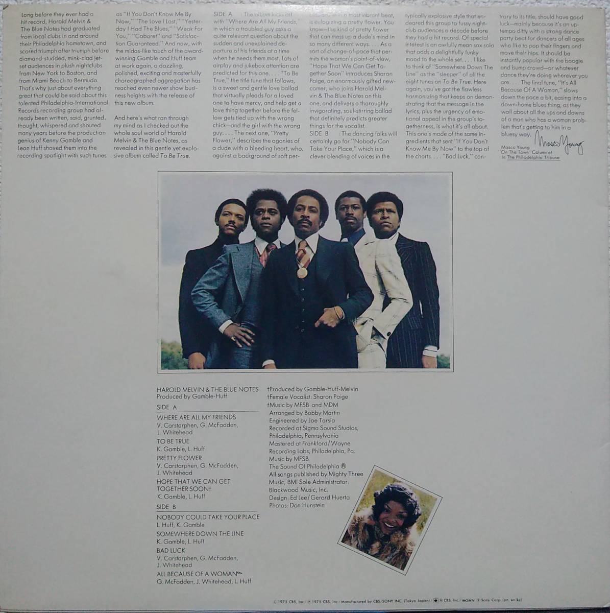 【LP Soul】Harold Melvin & The Blue Notes Featuring Theodore Pendergrass「To Be True」JPN盤の画像2