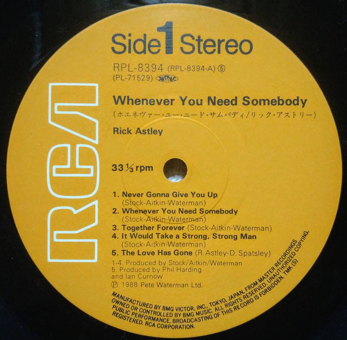 【LP Euro Beat】Rick Astley「Whenever You Need Somebody」JPN盤 Never Gonna Give You Up.Together Forever.When I Fall In Love 他！ の画像3