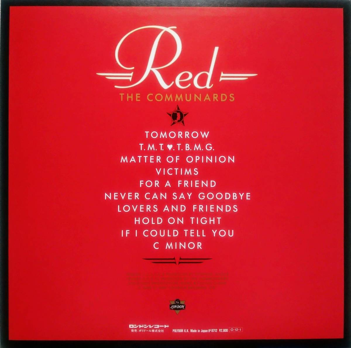 【LP 洋Pop】The Communards「Red」JPN盤 Never Can Say Goodbye 他 収録！_裏ジャケット