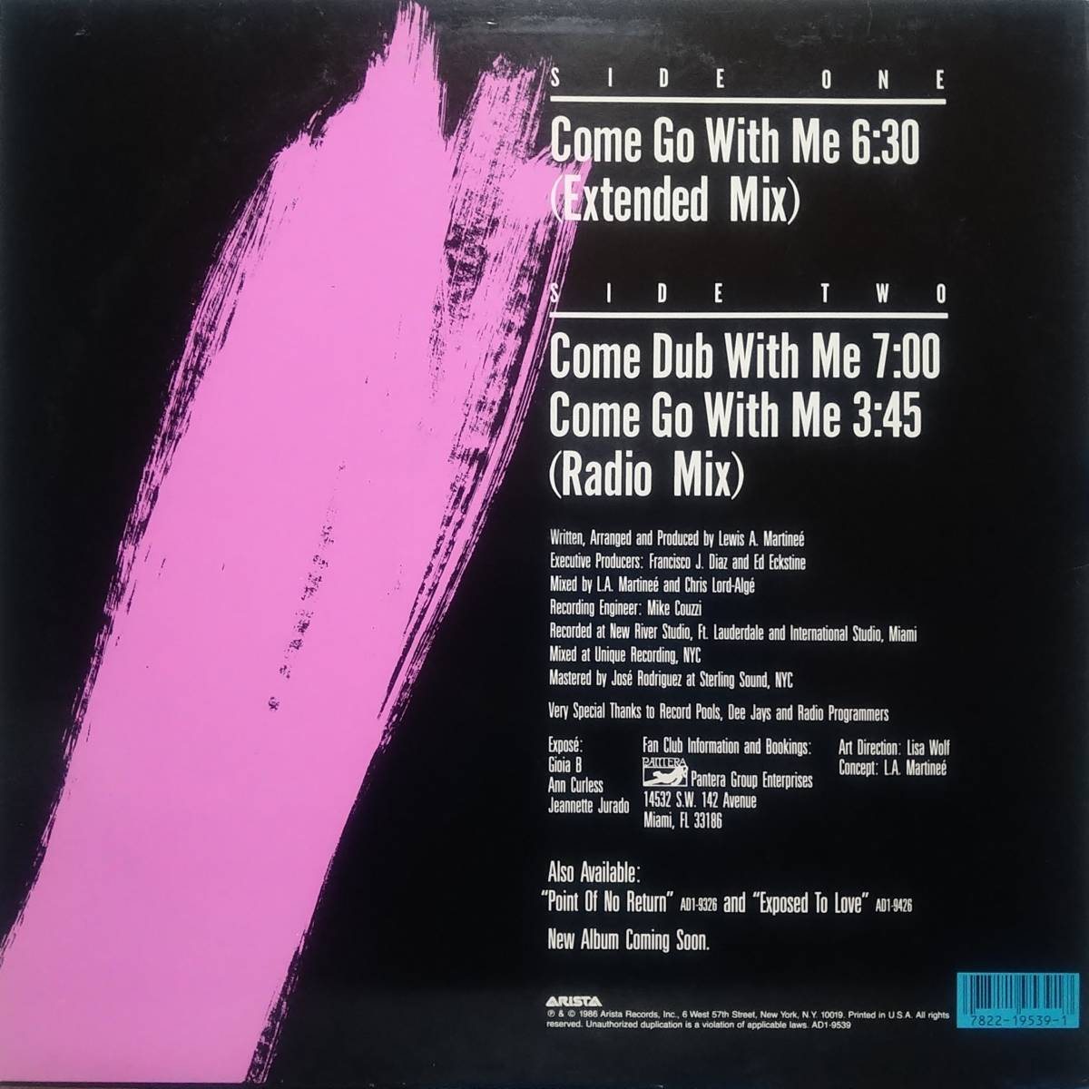 【12's 洋Pop】Expose「Come Go With Me」オリジナル US盤_裏ジャケット