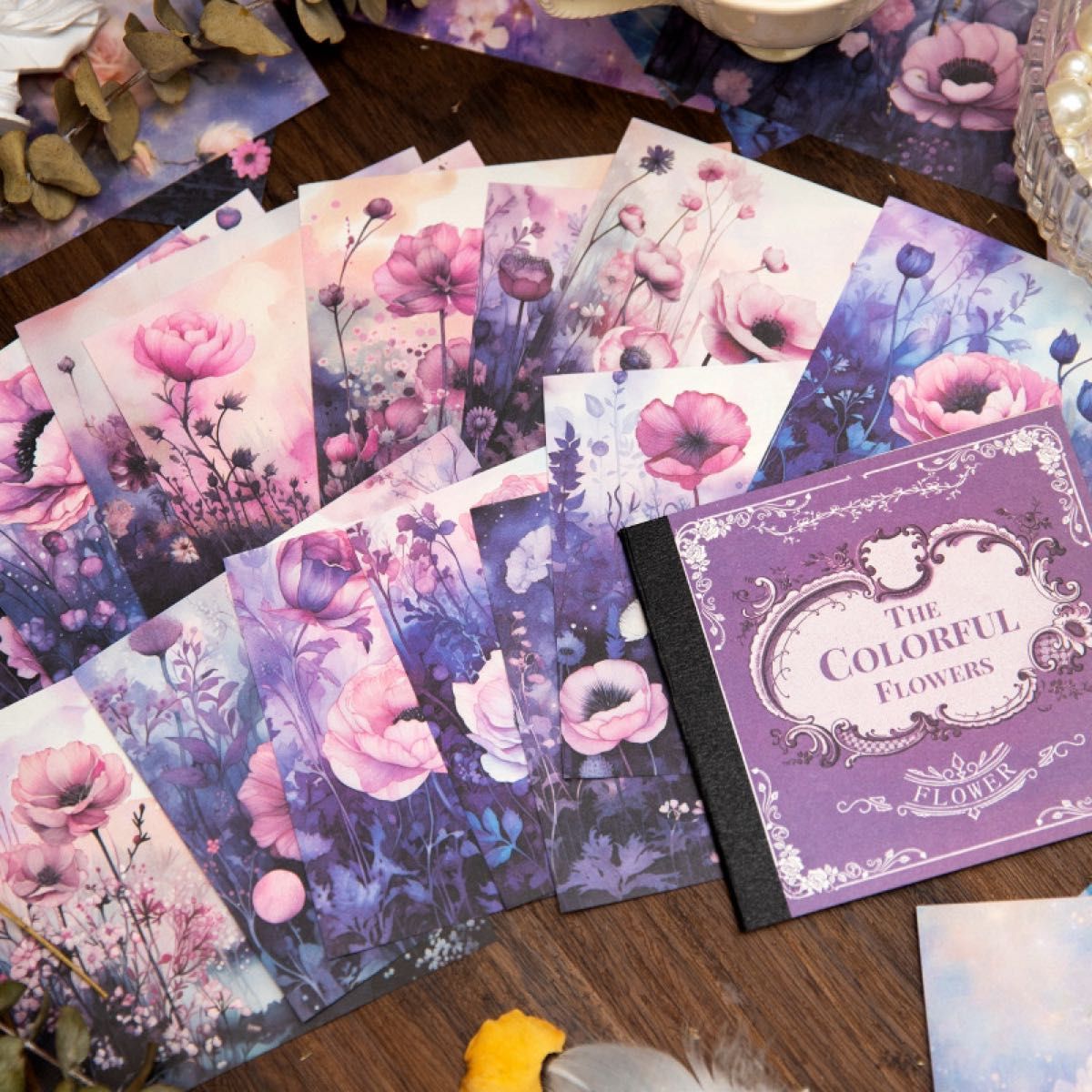 多彩花卉シリーズ　コラージュ素材紙　デザインペーパー　メモ帳6種180枚