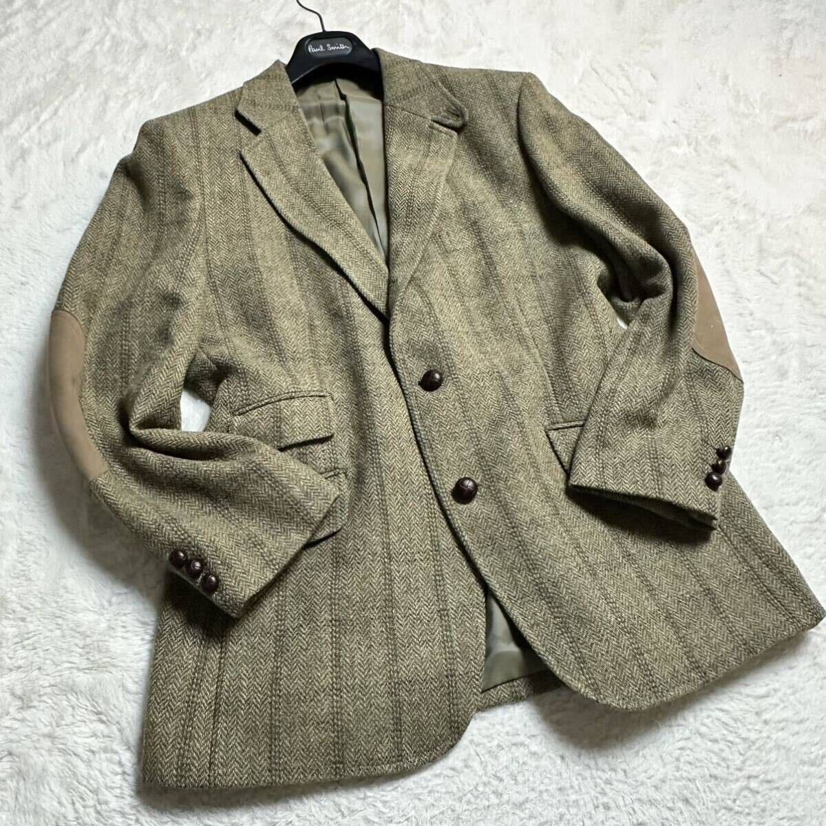 【未使用級】J.PRESS ジェイプレス HarrisTweed ハリスツイード テーラードジャケット ミックスツイード くるみボタン エルボーパッチ AB6_画像2