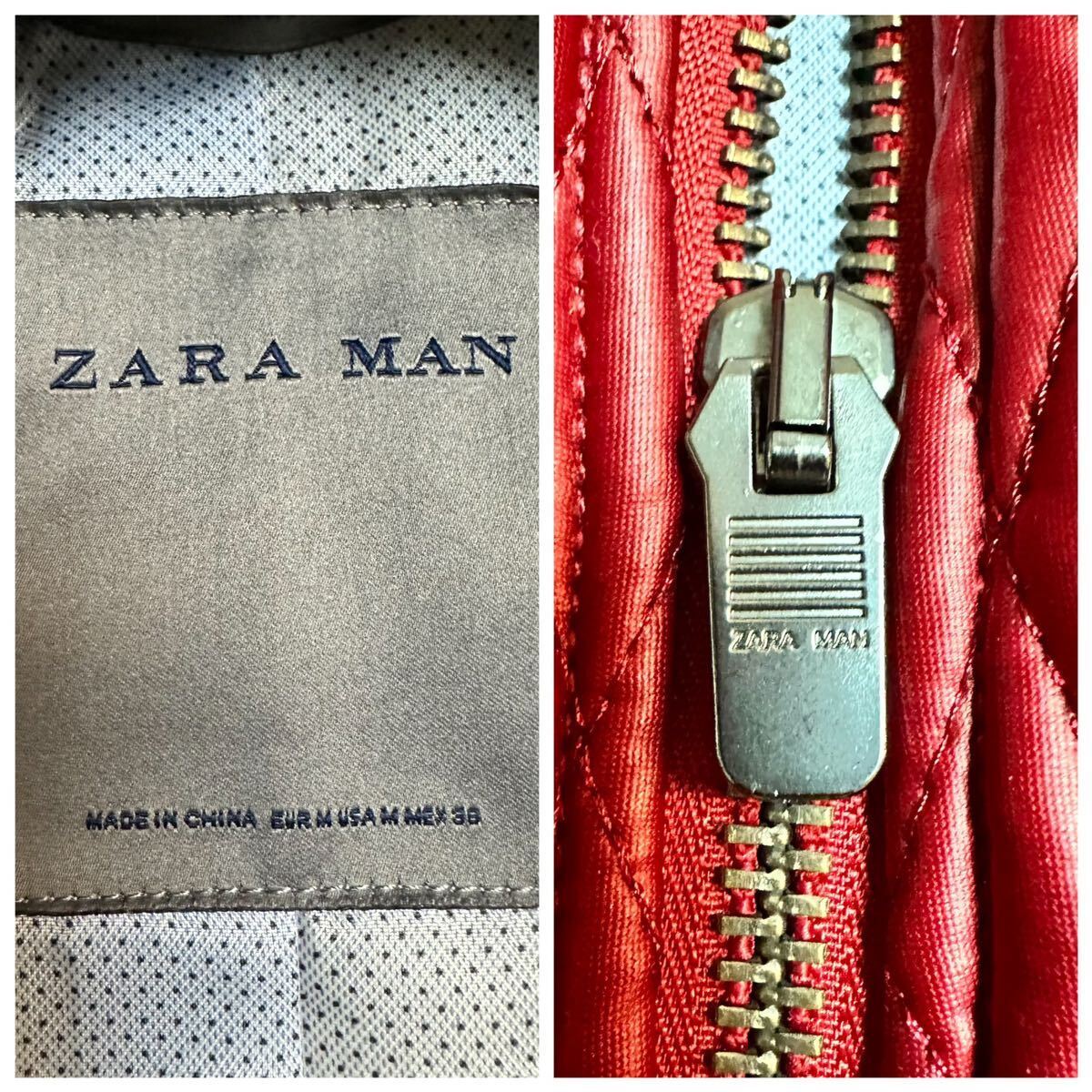 【極美品/希少デザイン】ZARA ザラ ダイヤキルティング ジャケット ブルゾン ブランド刻印 赤 レッド 日本L相当_画像9